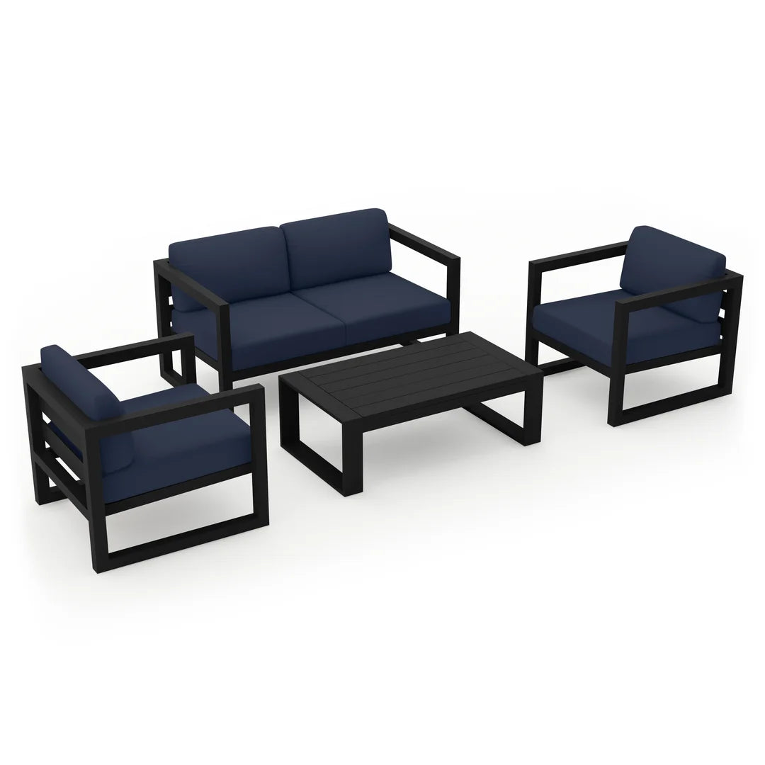 Avion 4 Piece Aluminum Loveseat Set - Black - Spectrum Indigo