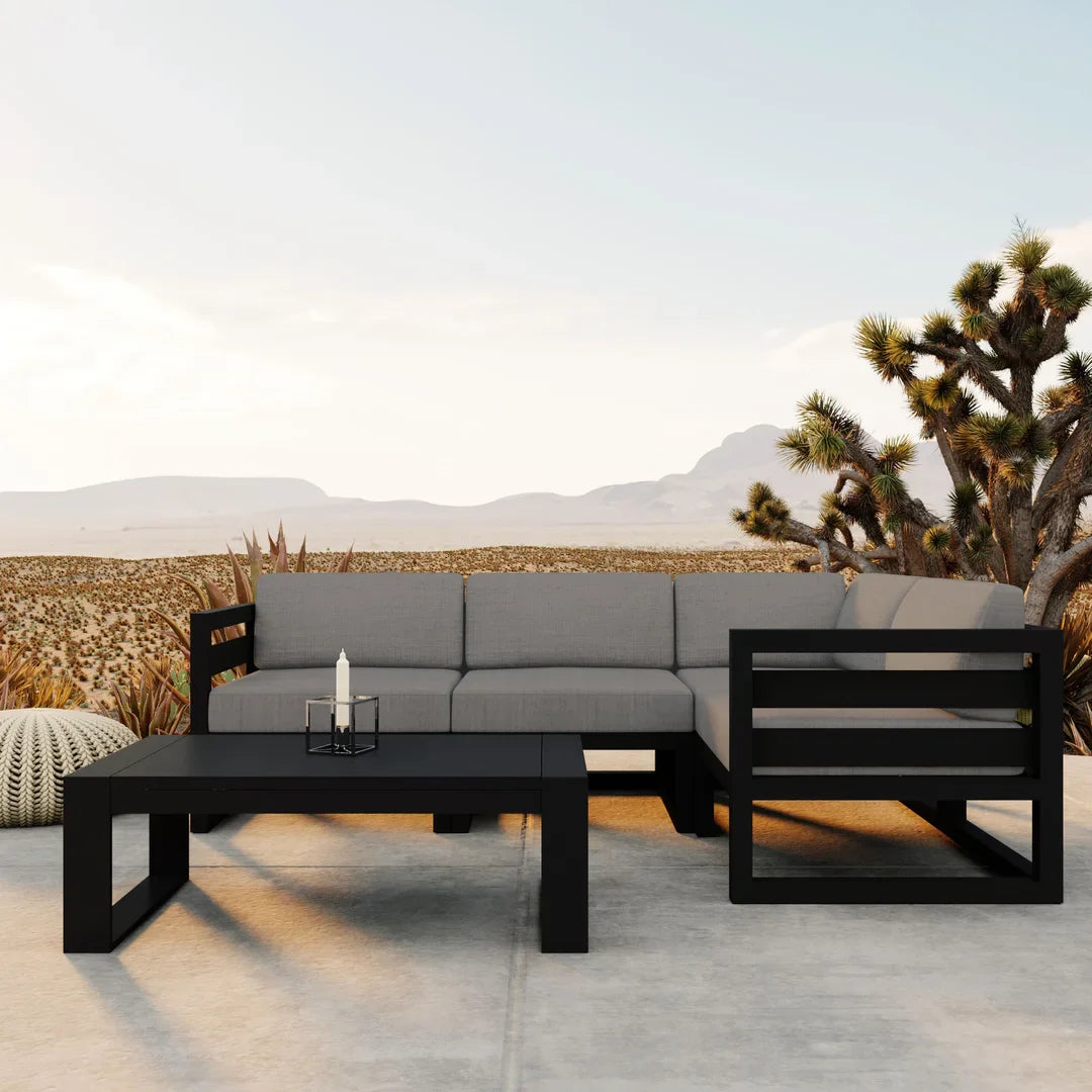 Avion 5 Piece Aluminum Sectional Set - Black - Canvas Charcoal