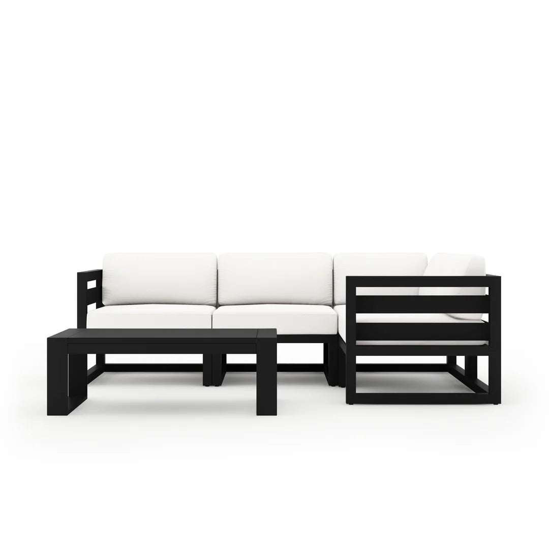 Avion 5 Piece Aluminum Sectional Set - Black - Canvas Natural
