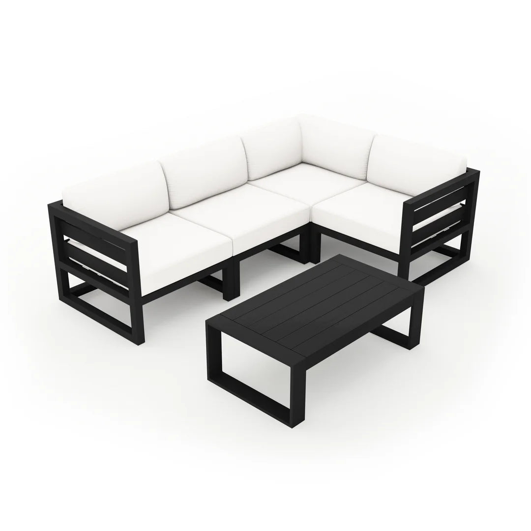 Avion 5 Piece Aluminum Sectional Set - Black - Canvas Natural
