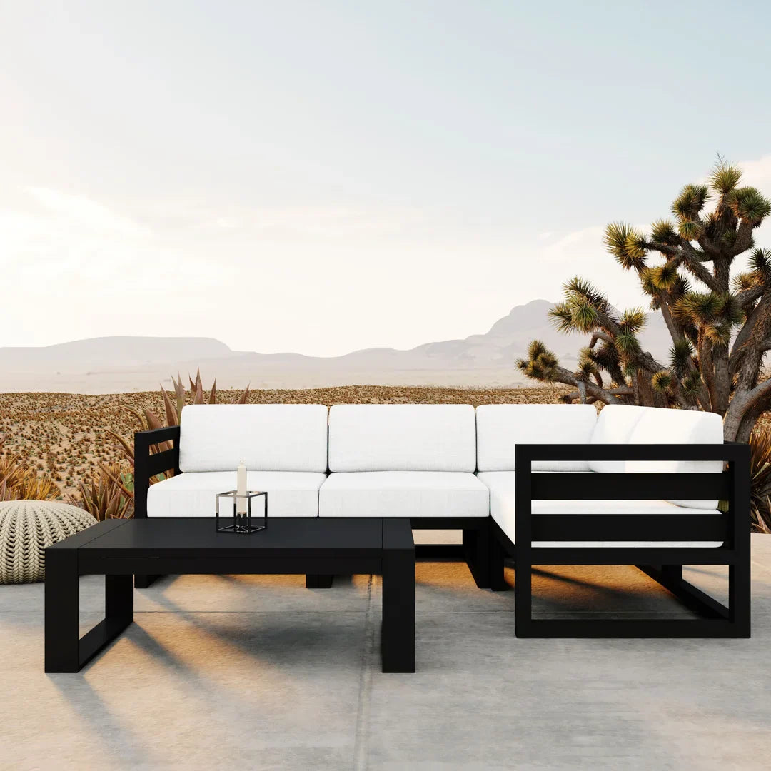 Avion 5 Piece Aluminum Sectional Set - Black - Canvas Natural
