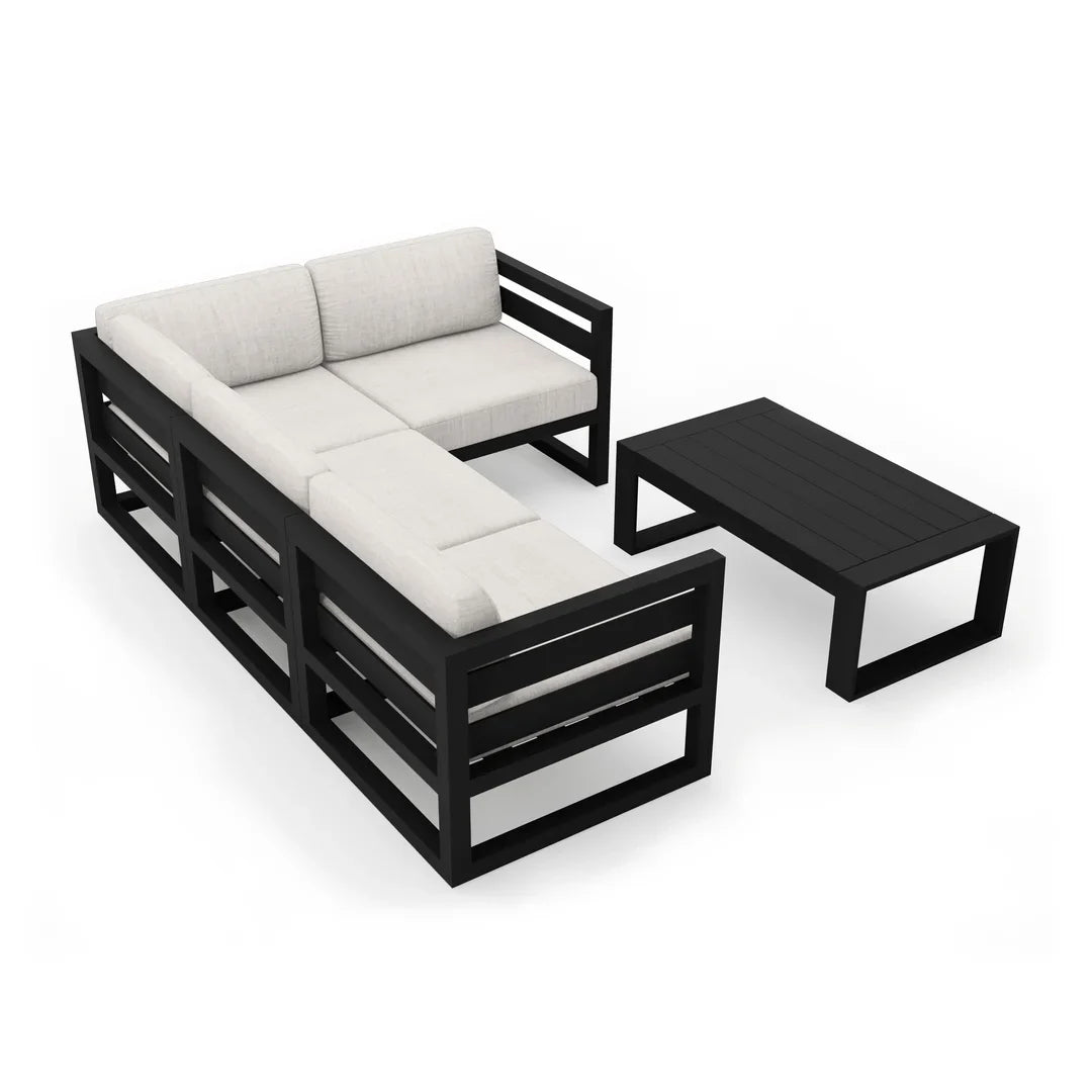 Avion 5 Piece Aluminum Sectional Set - Black - Cast Silver