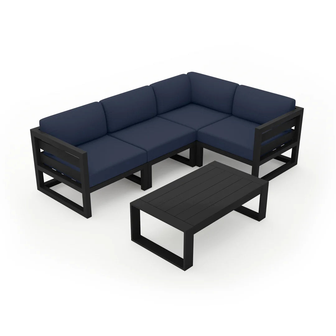 Avion 5 Piece Aluminum Sectional Set - Black - Spectrum Indigo