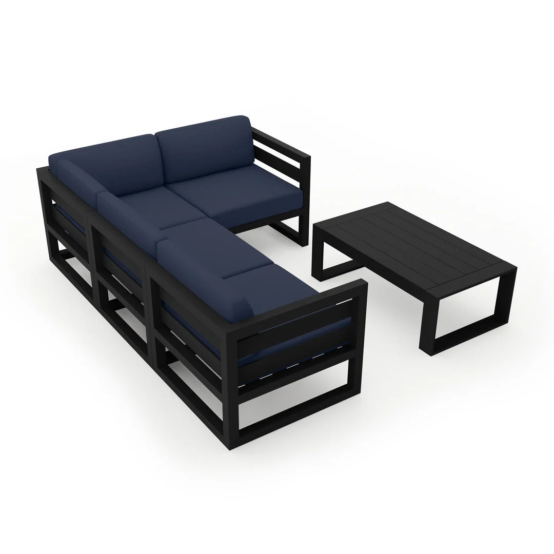 Avion 5 Piece Aluminum Sectional Set - Black - Spectrum Indigo