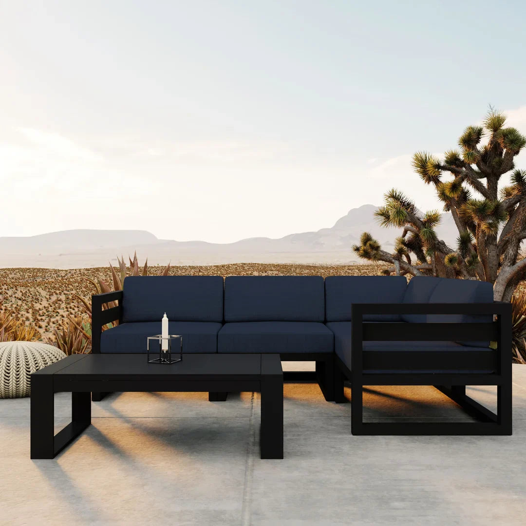 Avion 5 Piece Aluminum Sectional Set - Black - Spectrum Indigo
