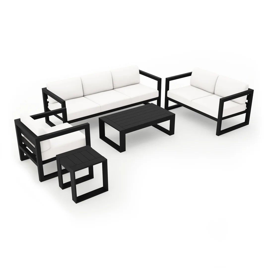 Avion 5 Piece Aluminum Sofa Set - Black - Canvas Natural