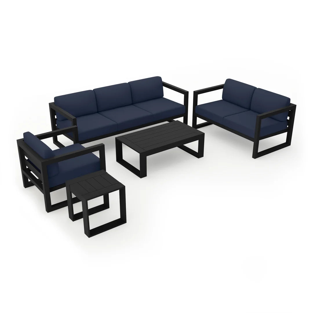 Avion 5 Piece Aluminum Sofa Set - Black - Spectrum Indigo