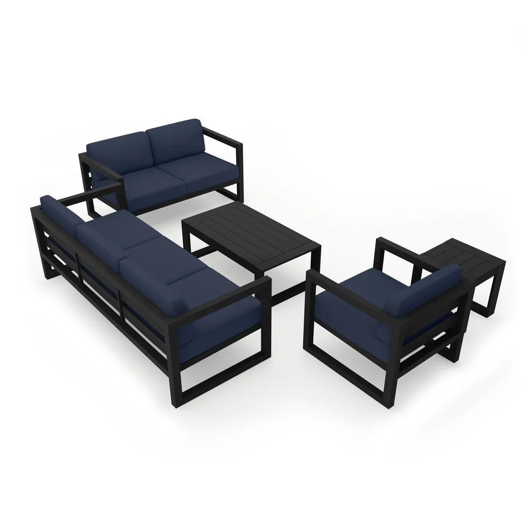 Avion 5 Piece Aluminum Sofa Set - Black - Spectrum Indigo