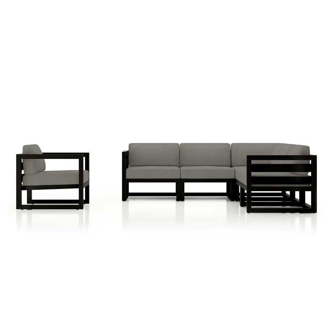 Avion 6 Piece Aluminum Sectional Set - Black - Canvas Charcoal