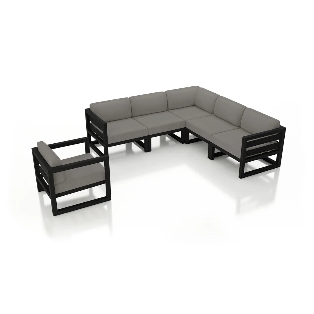 Avion 6 Piece Aluminum Sectional Set - Black - Canvas Charcoal