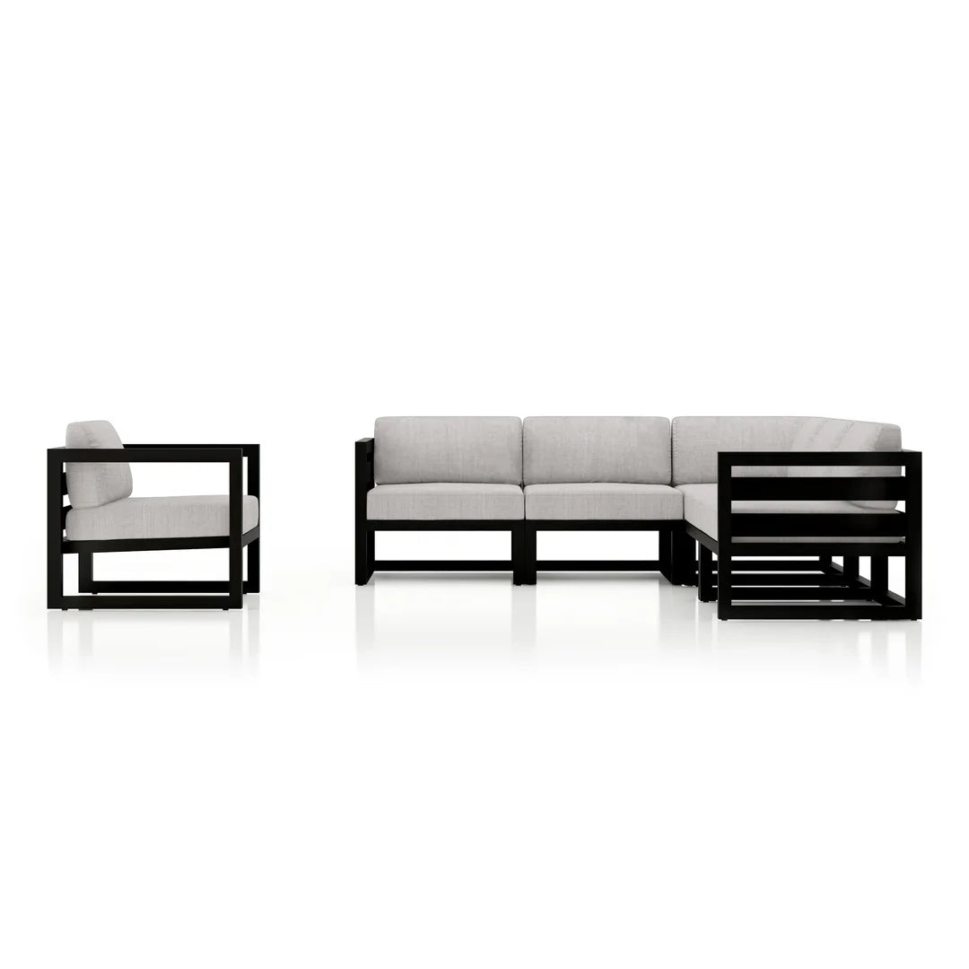 Avion 6 Piece Aluminum Sectional Set - Black - Cast Silver