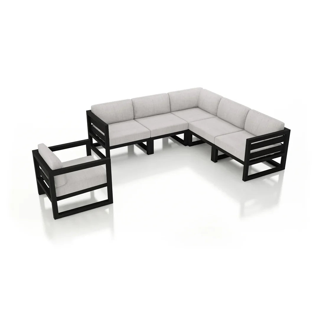 Avion 6 Piece Aluminum Sectional Set - Black - Cast Silver