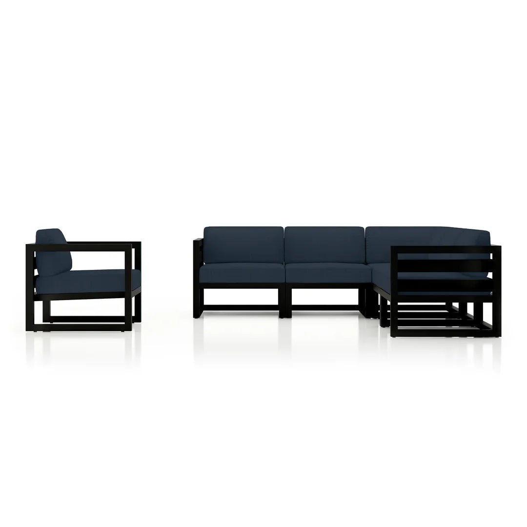 Avion 6 Piece Aluminum Sectional Set - Black - Spectrum Indigo