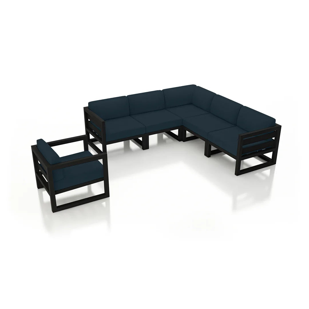 Avion 6 Piece Aluminum Sectional Set - Black - Spectrum Indigo