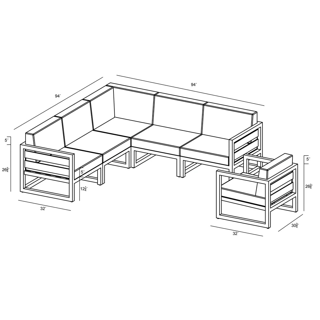 Avion 6 Piece Aluminum Sectional Set - Black - Spectrum Indigo