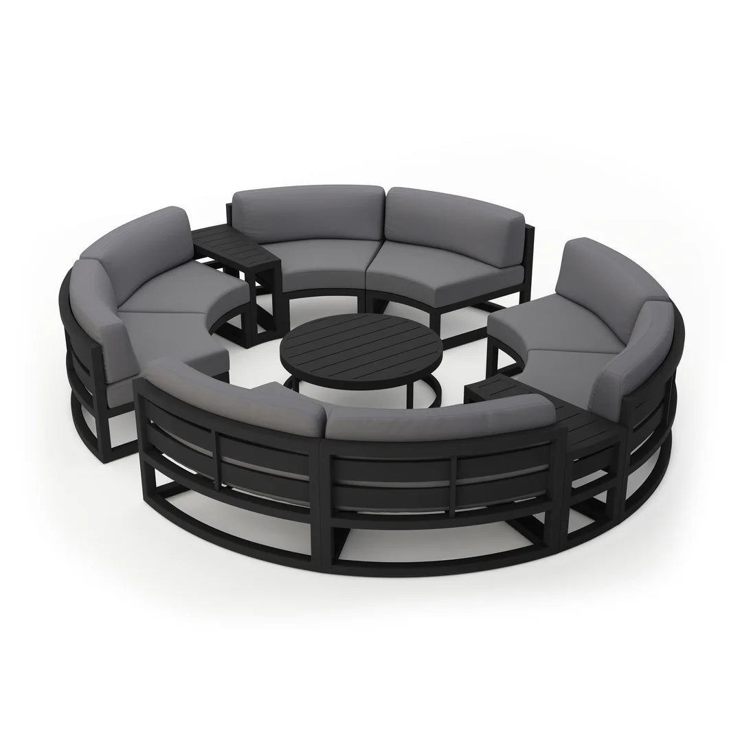 Avion 7 Piece Aluminum Curve Sectional Set - Black - Canvas Charcoal