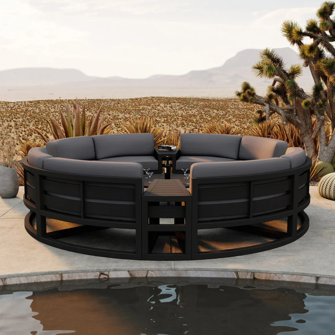 Avion 7 Piece Aluminum Curve Sectional Set - Black - Canvas Charcoal