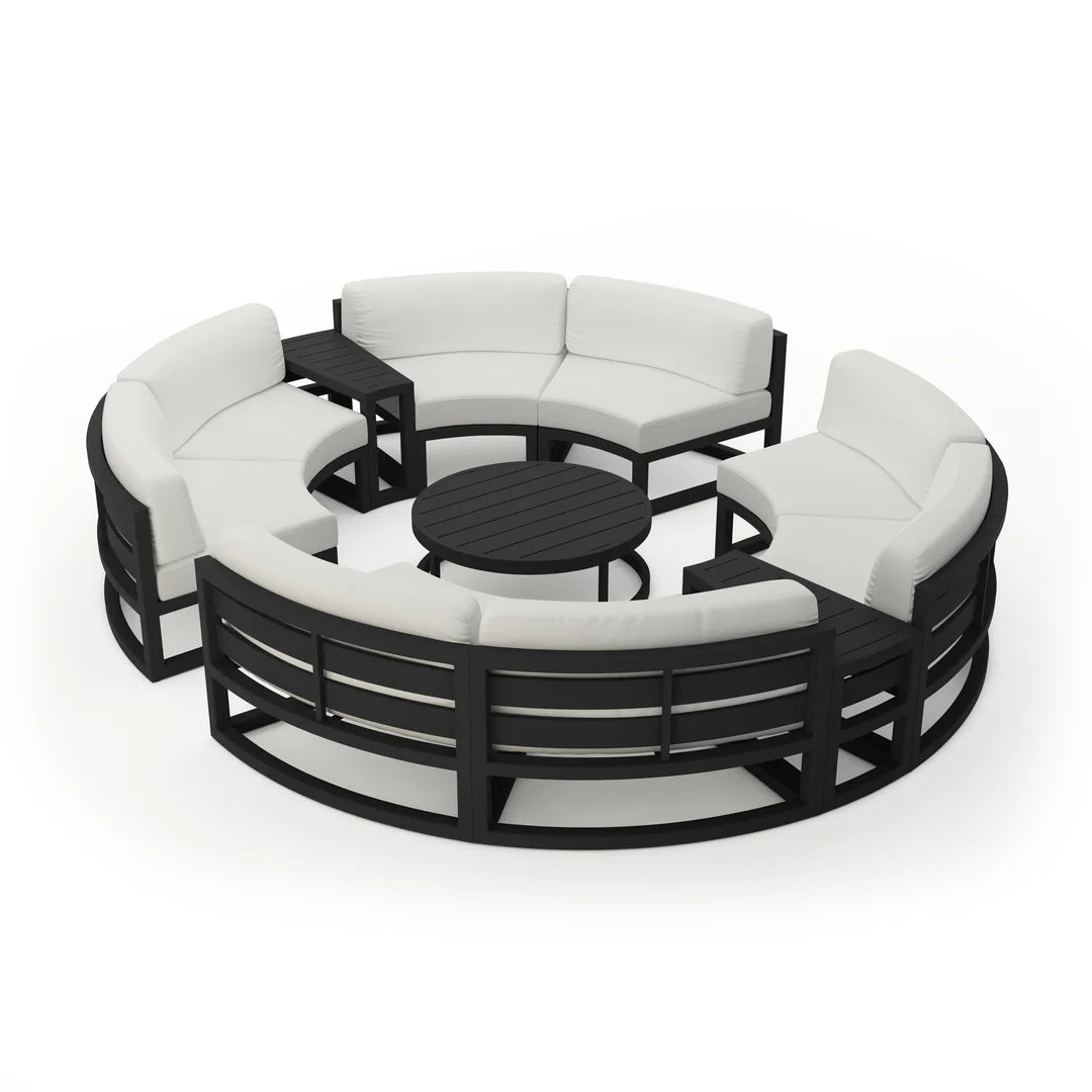 Avion 7 Piece Aluminum Curve Sectional Set - Black - Canvas Natural
