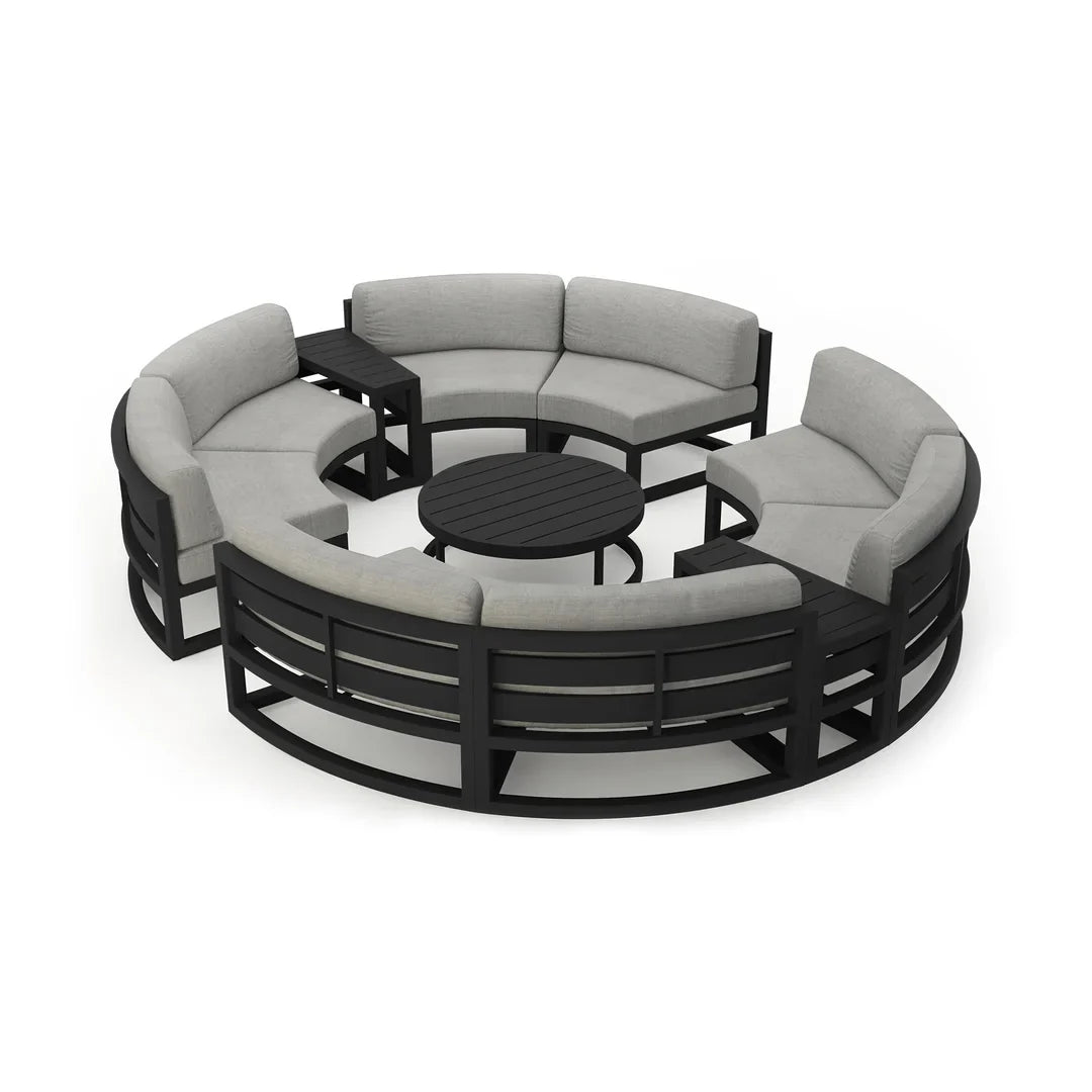 Avion 7 Piece Aluminum Curve Sectional Set - Black - Cast Silver
