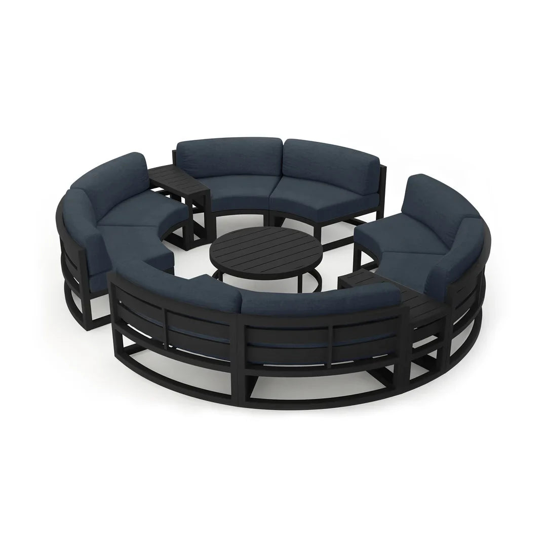 Avion 7 Piece Aluminum Curve Sectional Set - Black - Spectrum Indigo