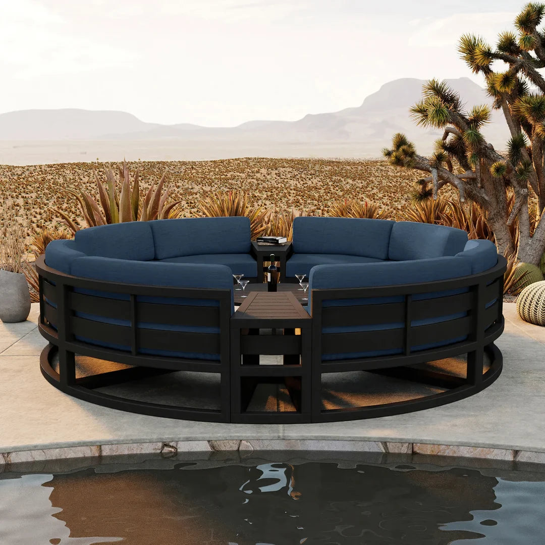 Avion 7 Piece Aluminum Curve Sectional Set - Black - Spectrum Indigo