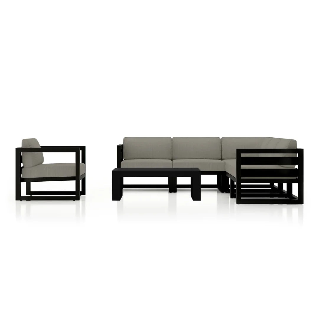 Avion 7 Piece Aluminum Sectional Set - Black - Canvas Charcoal