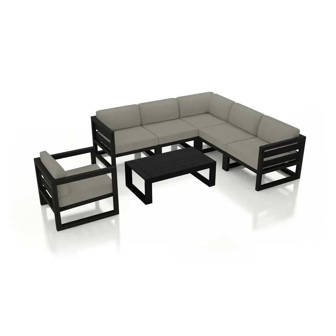 Avion 7 Piece Aluminum Sectional Set - Black - Canvas Charcoal