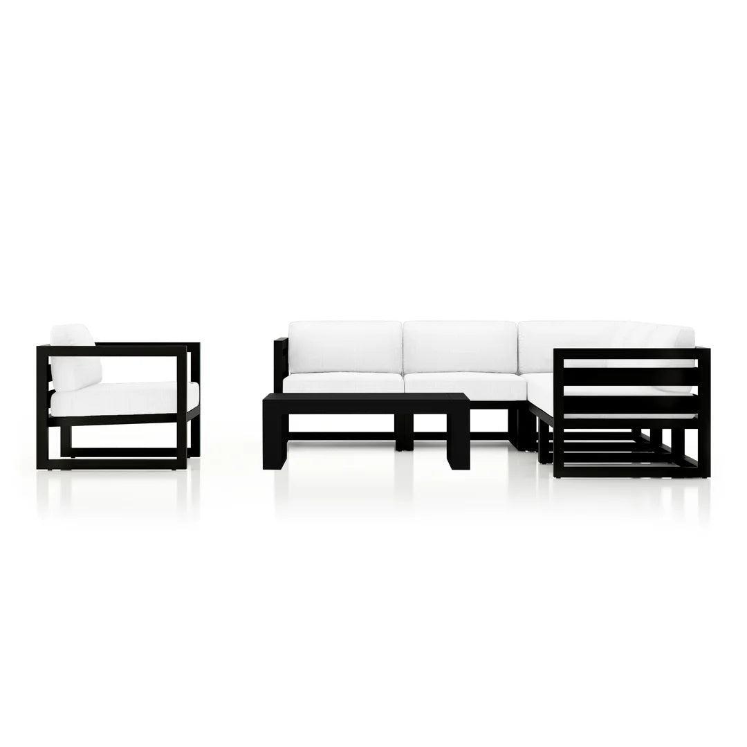 Avion 7 Piece Aluminum Sectional Set - Black - Canvas Natural