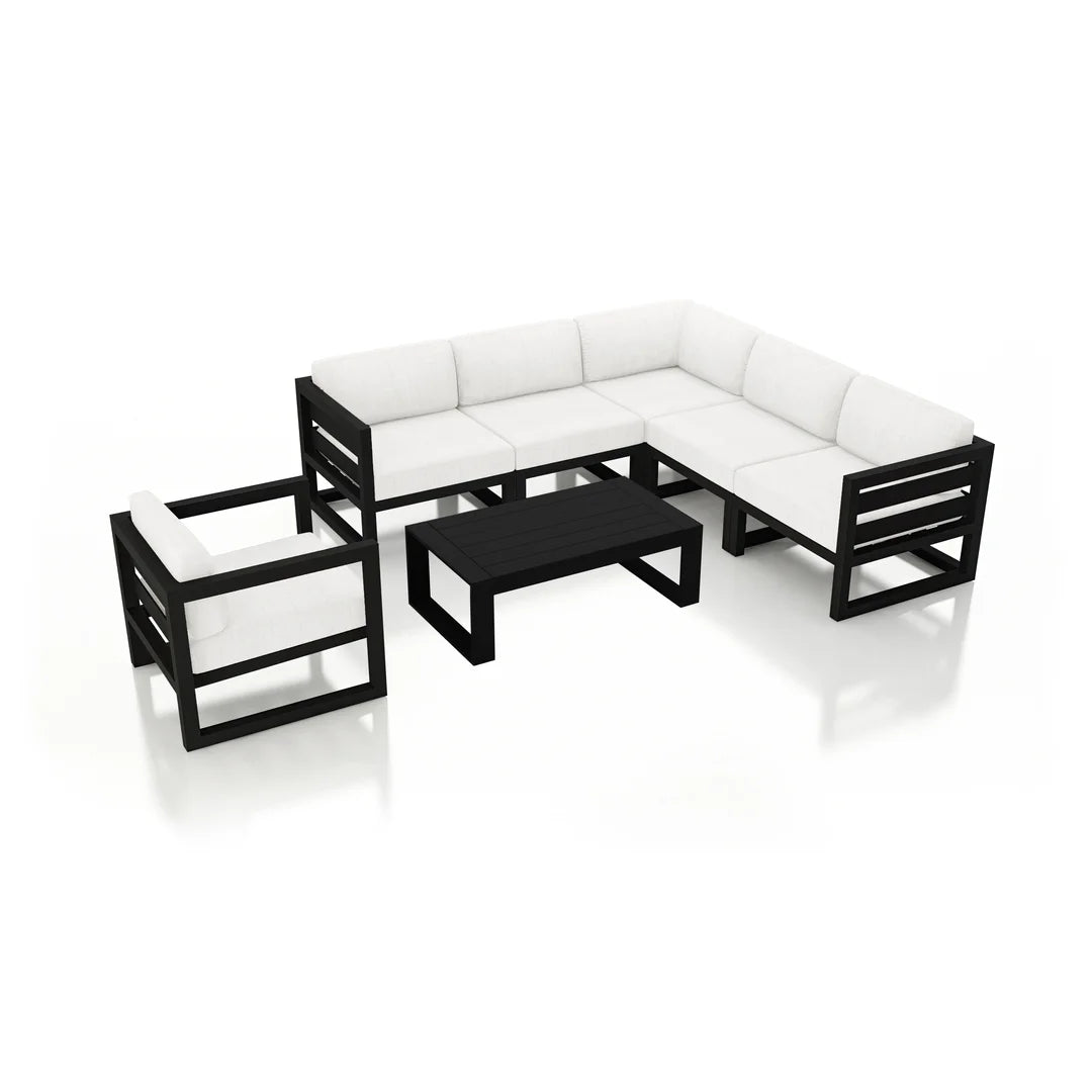 Avion 7 Piece Aluminum Sectional Set - Black - Canvas Natural