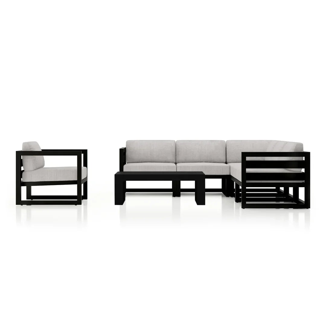 Avion 7 Piece Aluminum Sectional Set - Black - Cast Silver
