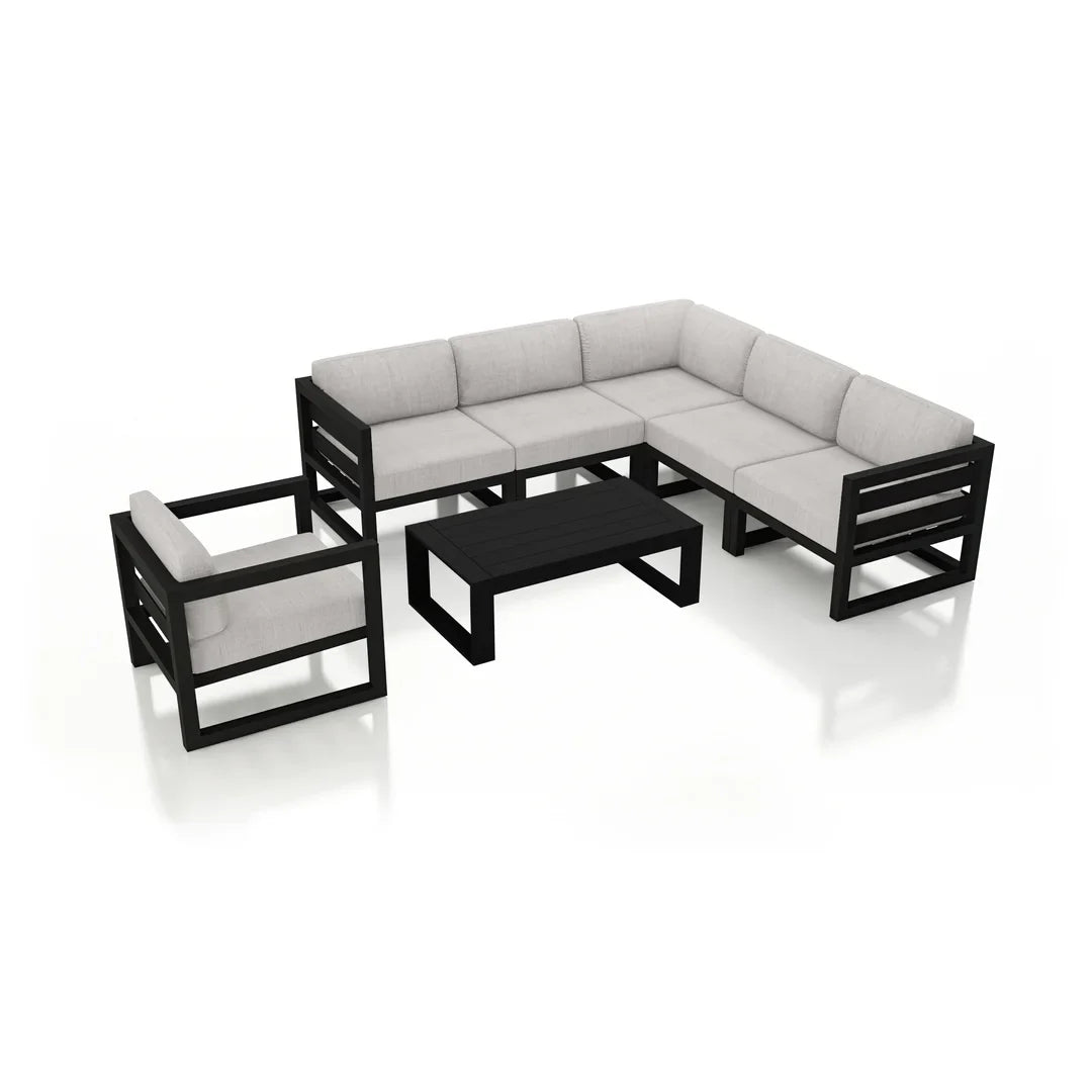 Avion 7 Piece Aluminum Sectional Set - Black - Cast Silver
