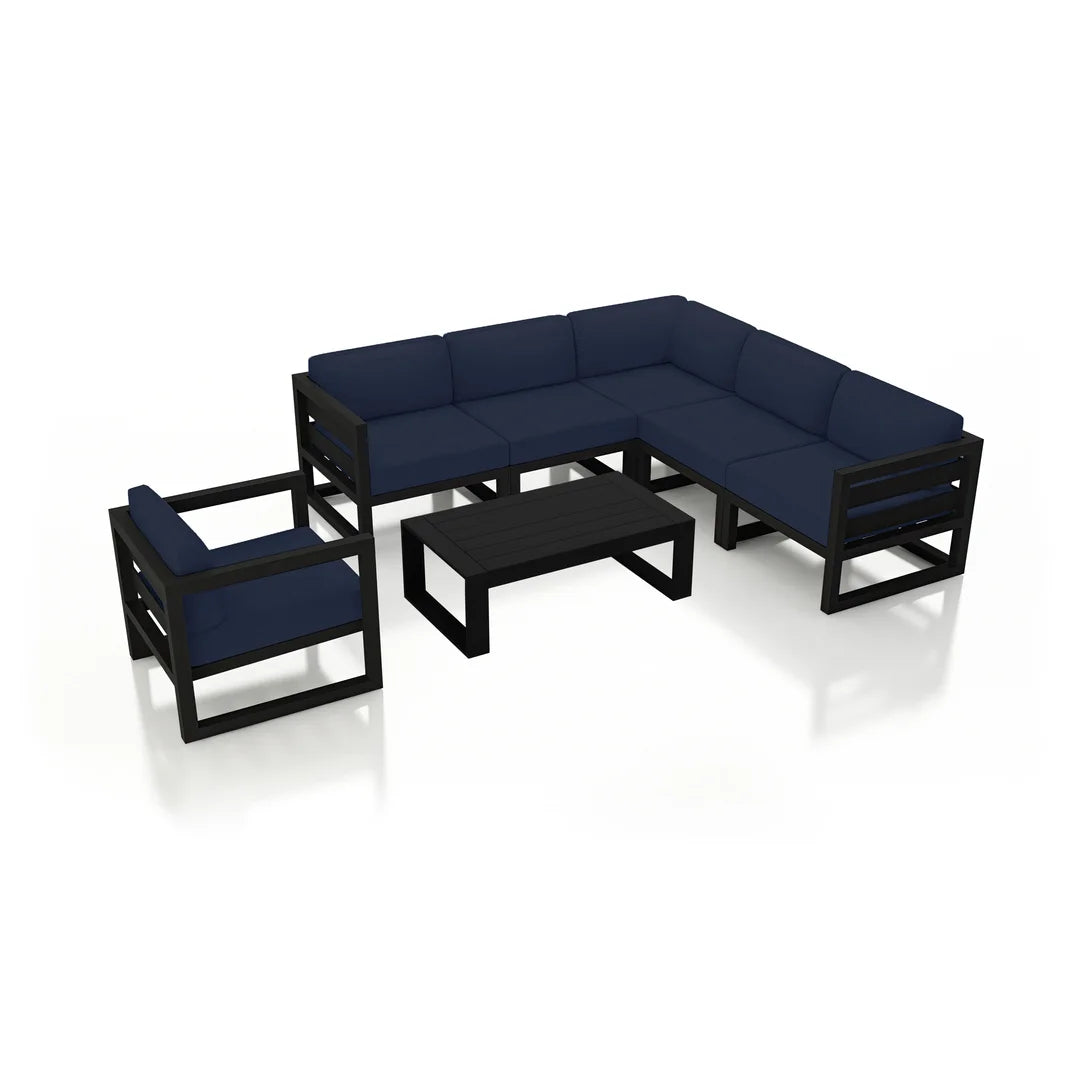 Avion 7 Piece Aluminum Sectional Set - Black - Spectrum Indigo