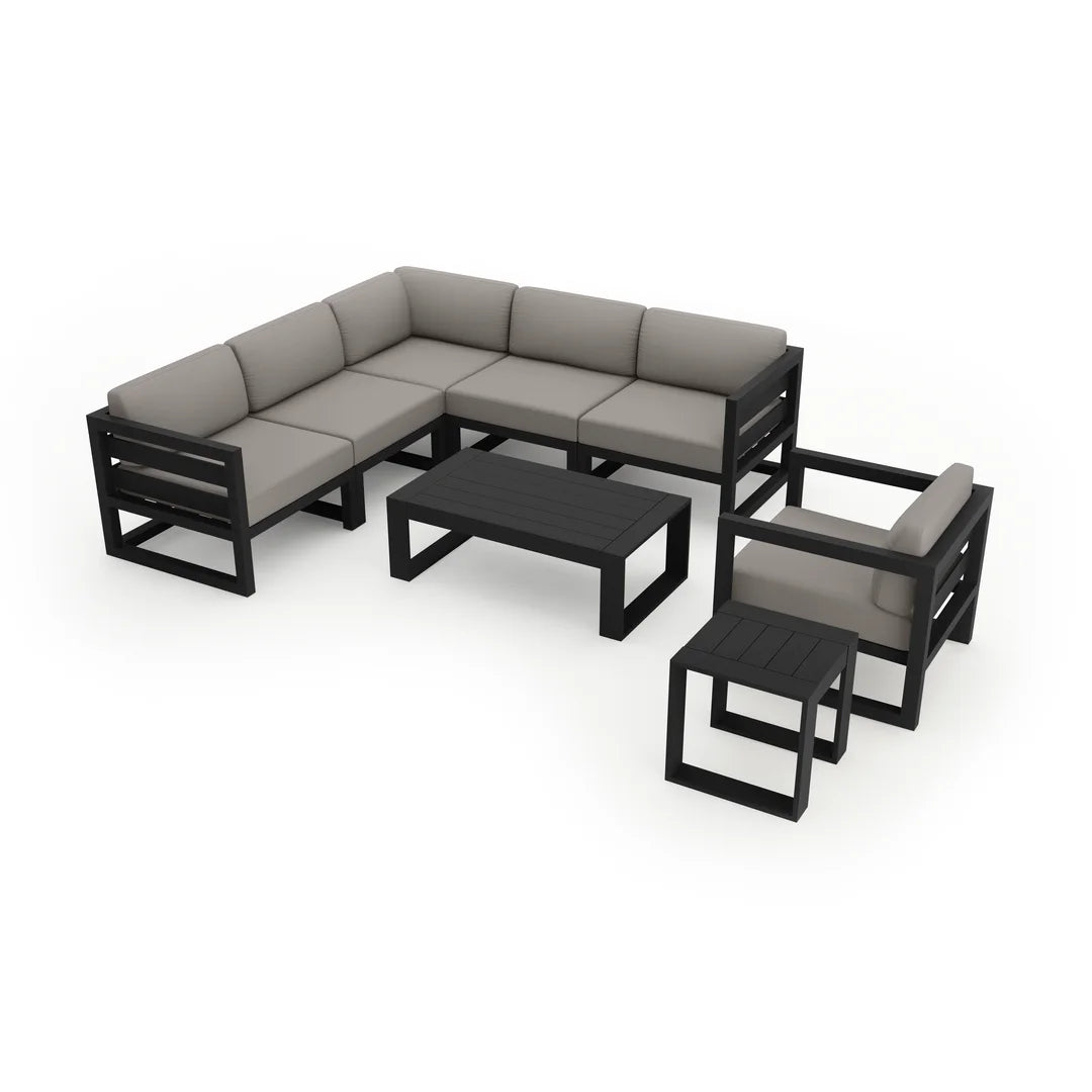 Avion 8 Piece Aluminum Sectional Set - Black - Canvas Charcoal