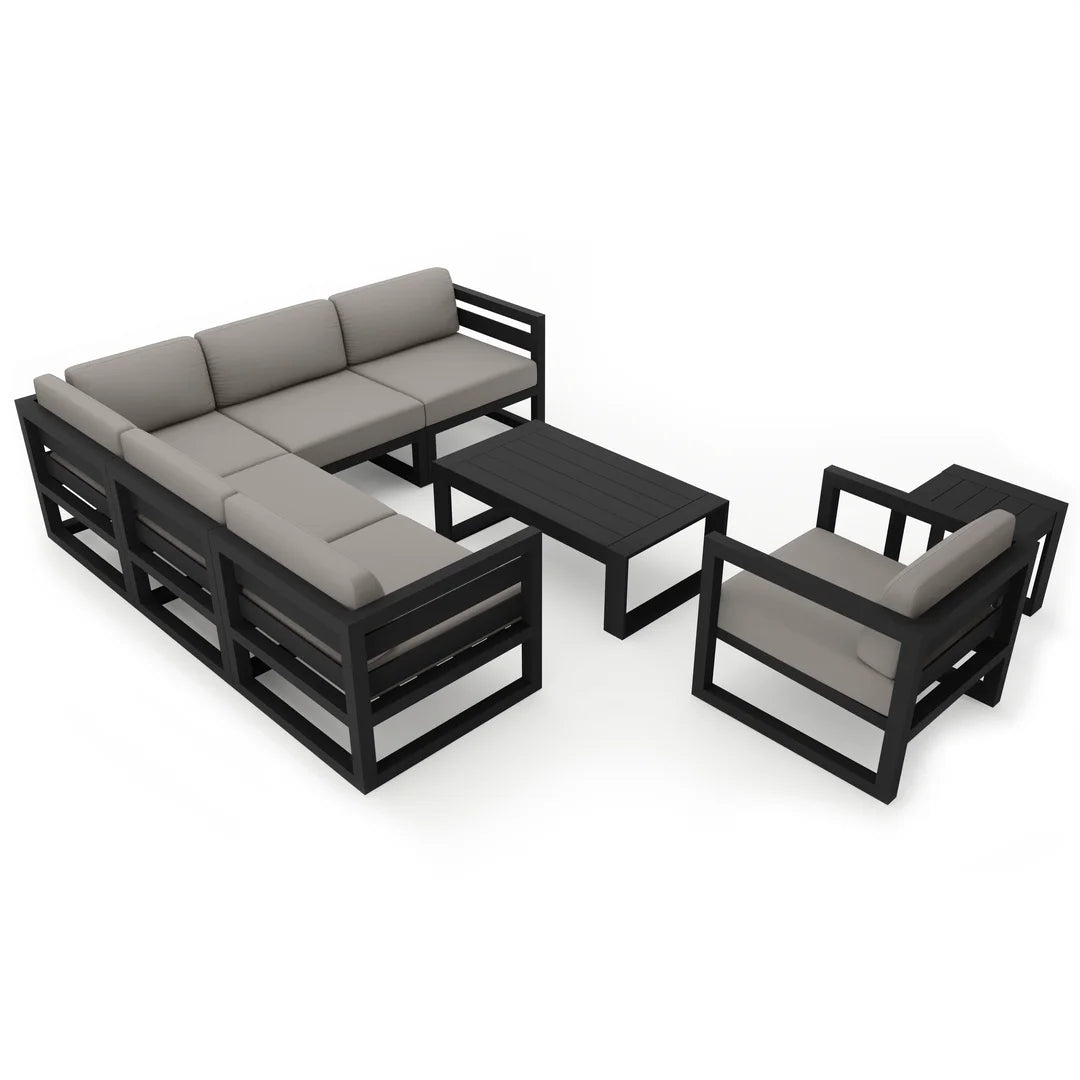 Avion 8 Piece Aluminum Sectional Set - Black - Canvas Charcoal