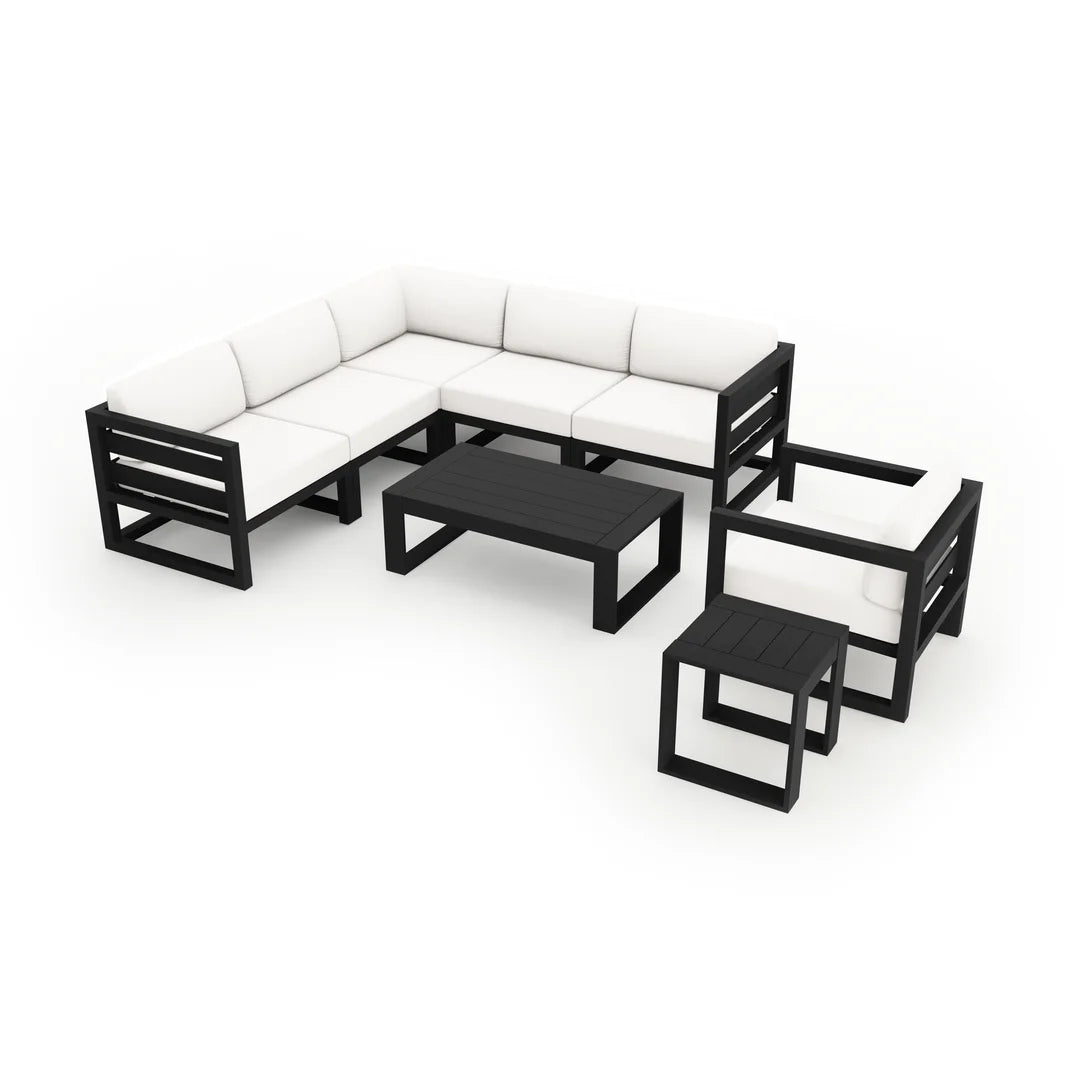 Avion 8 Piece Aluminum Sectional Set - Black - Canvas Natural