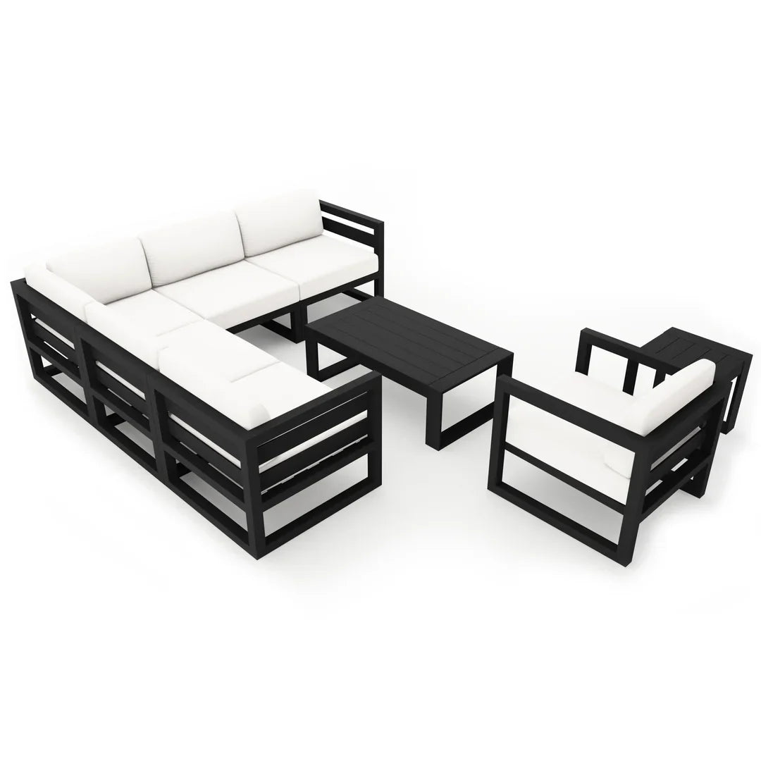 Avion 8 Piece Aluminum Sectional Set - Black - Canvas Natural