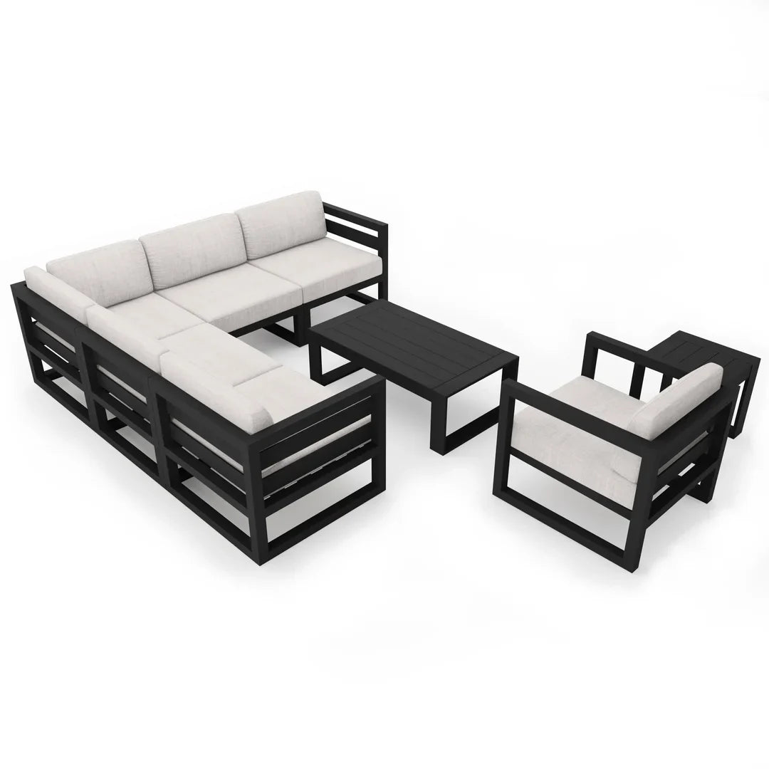 Avion 8 Piece Aluminum Sectional Set - Black - Cast Silver