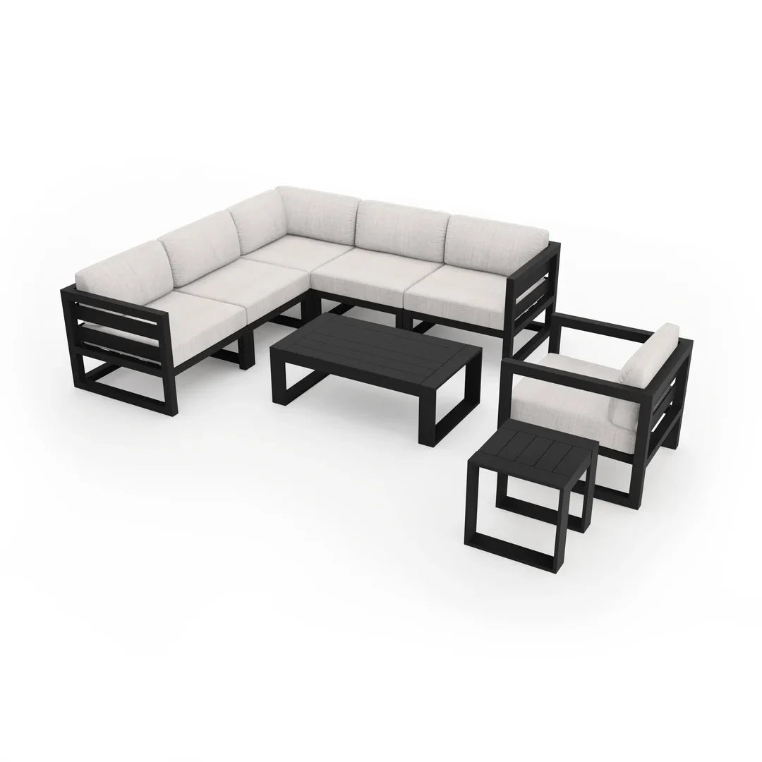 Avion 8 Piece Aluminum Sectional Set - Black - Cast Silver
