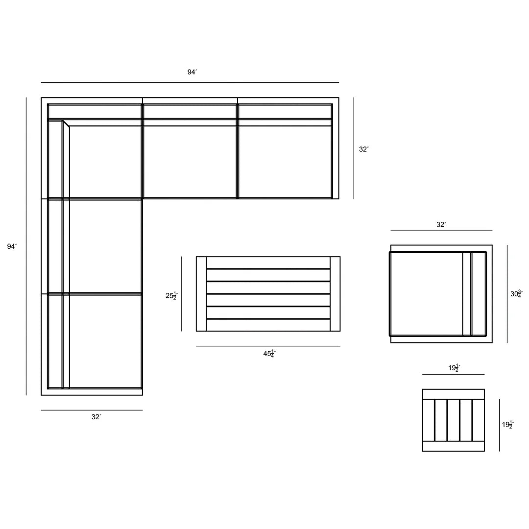 Avion 8 Piece Aluminum Sectional Set - Black - Cast Silver
