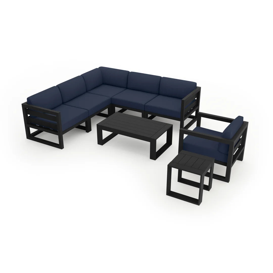 Avion 8 Piece Aluminum Sectional Set - Black - Spectrum Indigo