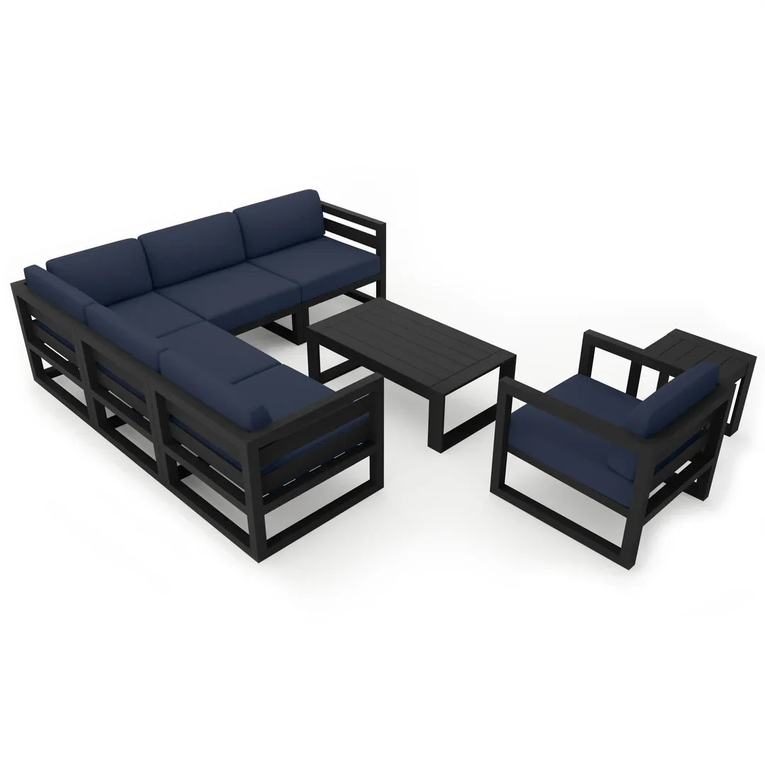 Avion 8 Piece Aluminum Sectional Set - Black - Spectrum Indigo