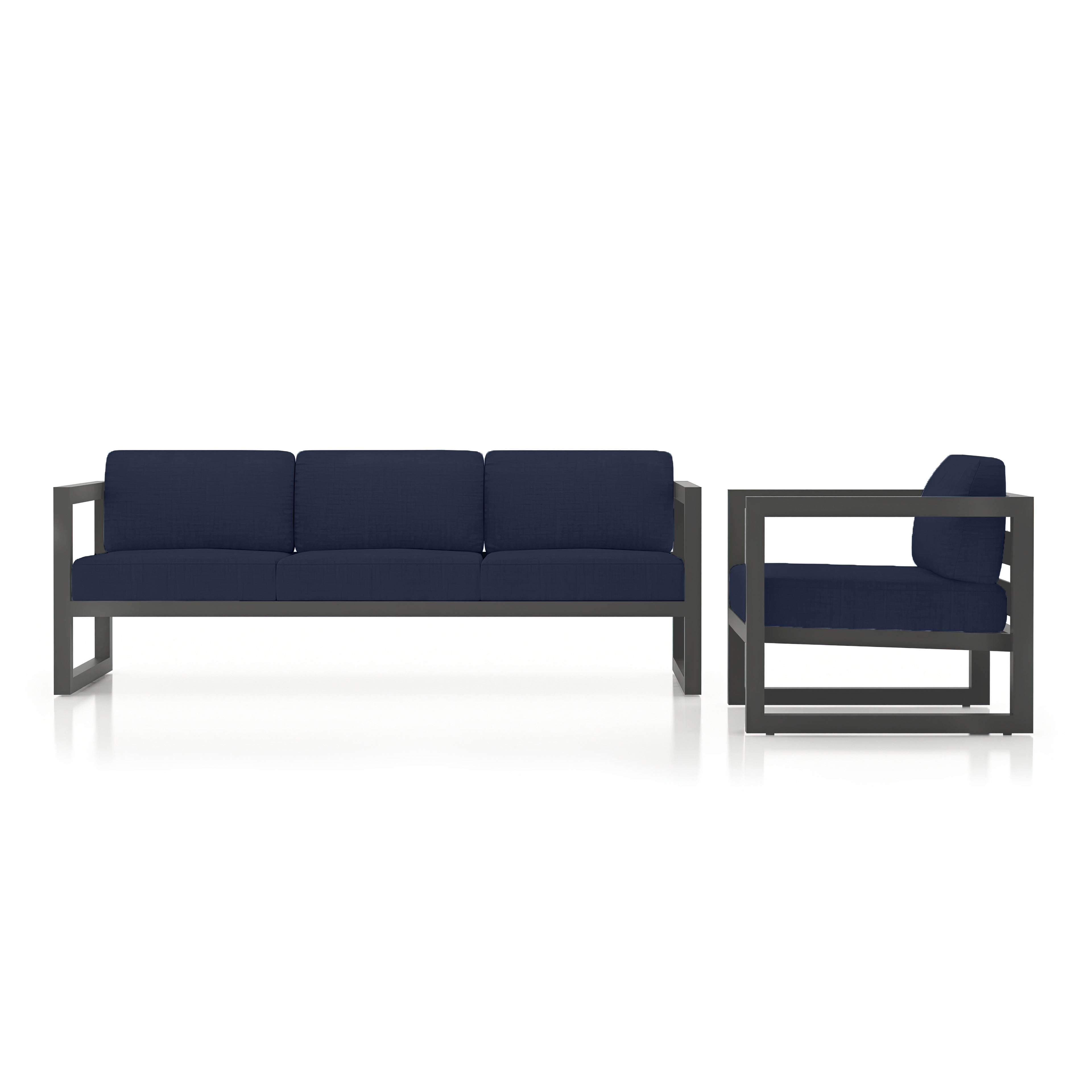 Avion 2 Piece Aluminum Sofa Set - Slate - Spectrum Indigo