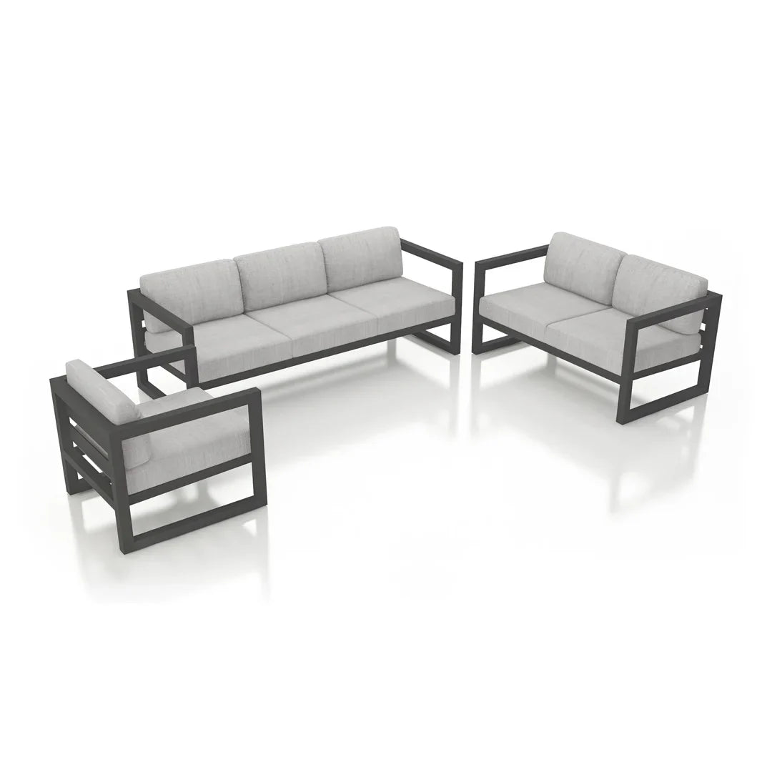Avion 3 Piece Aluminum Sofa Loveseat Set - Slate - Cast Silver