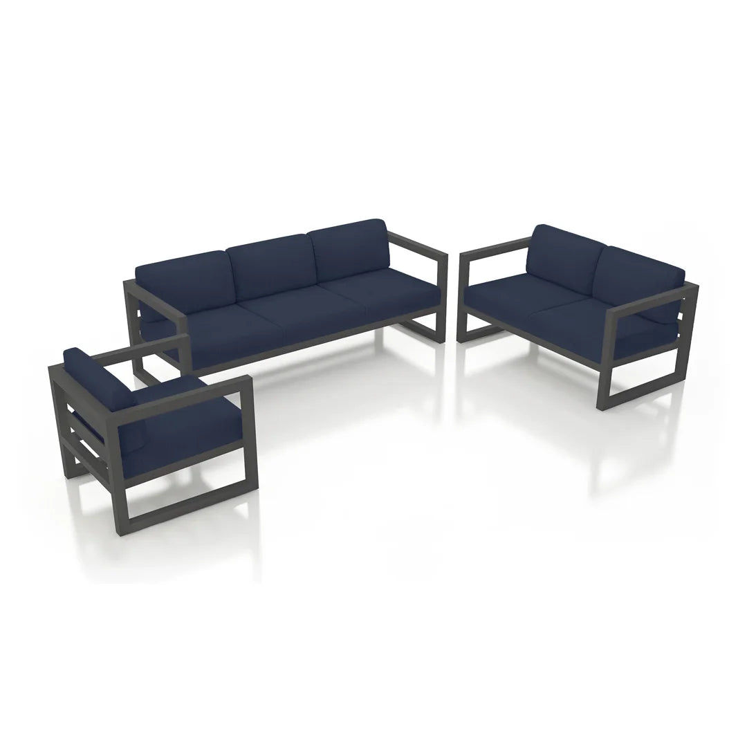 Avion 3 Piece Aluminum Sofa Loveseat Set - Slate - Spectrum Indigo