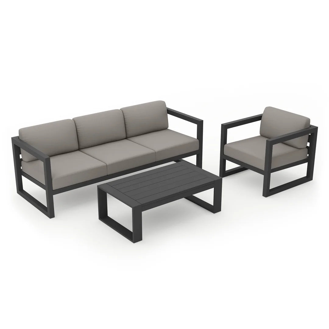 Avion 3 Piece Aluminum Sofa Set - Slate - Canvas Charcoal