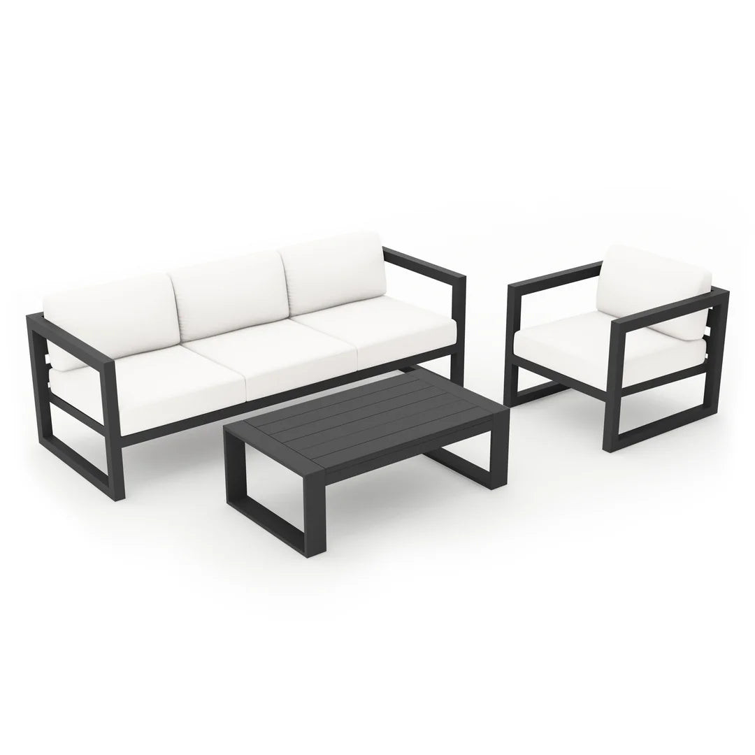 Avion 3 Piece Aluminum Sofa Set - Slate - Canvas Natural