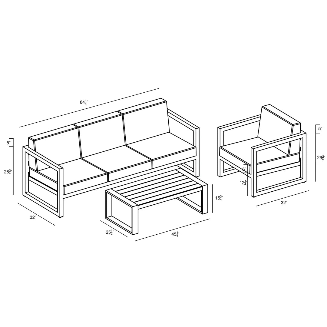 Avion 3 Piece Aluminum Sofa Set - Slate - Canvas Natural