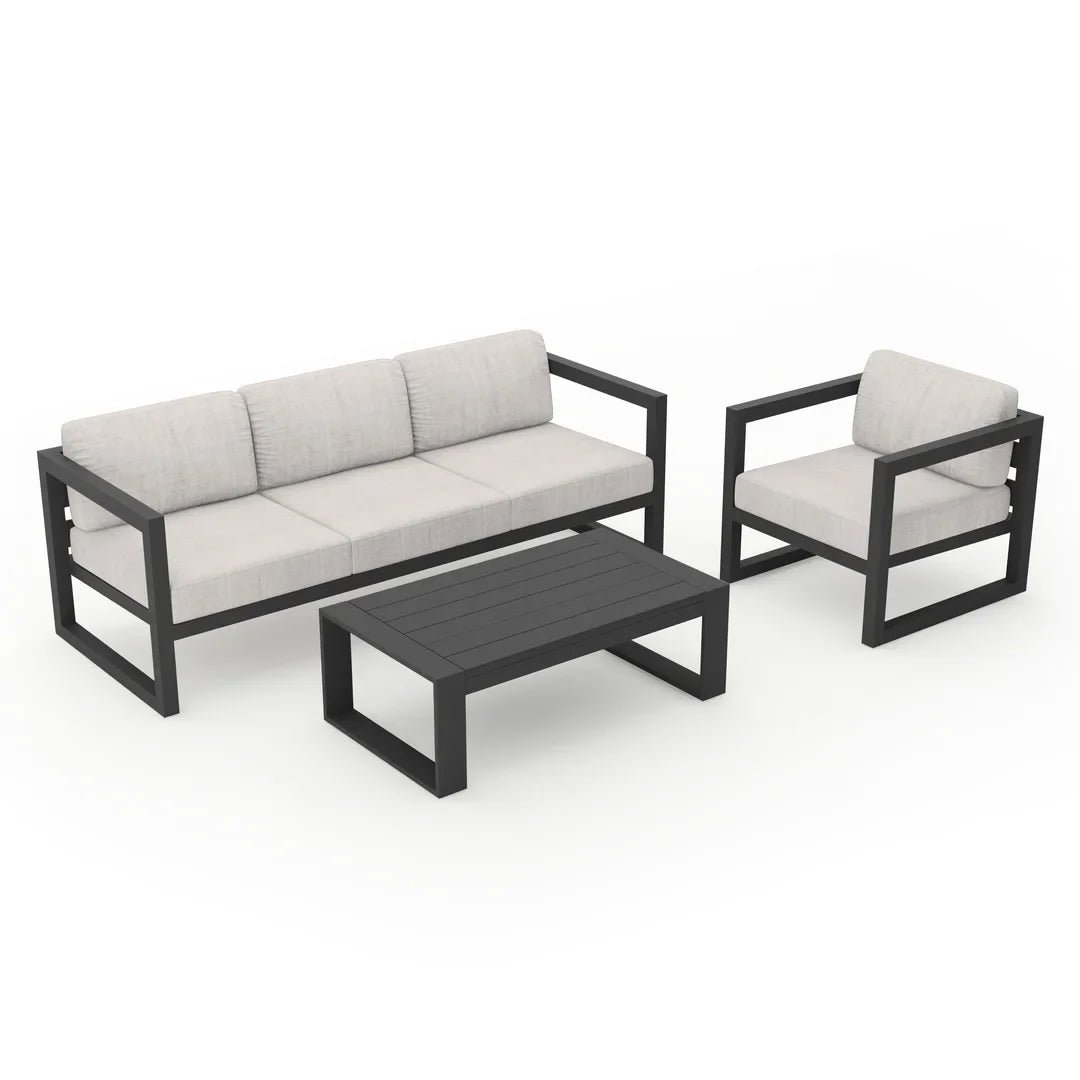 Avion 3 Piece Aluminum Sofa Set - Slate - Cast Silver