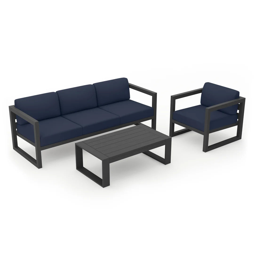 Avion 3 Piece Aluminum Sofa Set - Slate - Spectrum Indigo