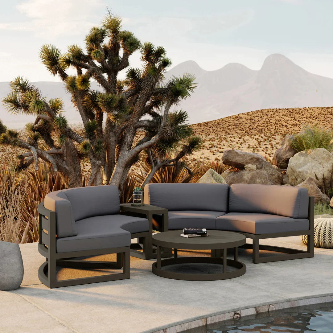 Avion 4 Piece Aluminum Curve Sectional Set - Slate - Canvas Charcoal